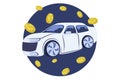 Illustration of a car side view, coins, the concept of selling or buying cars, clipart cars with coins